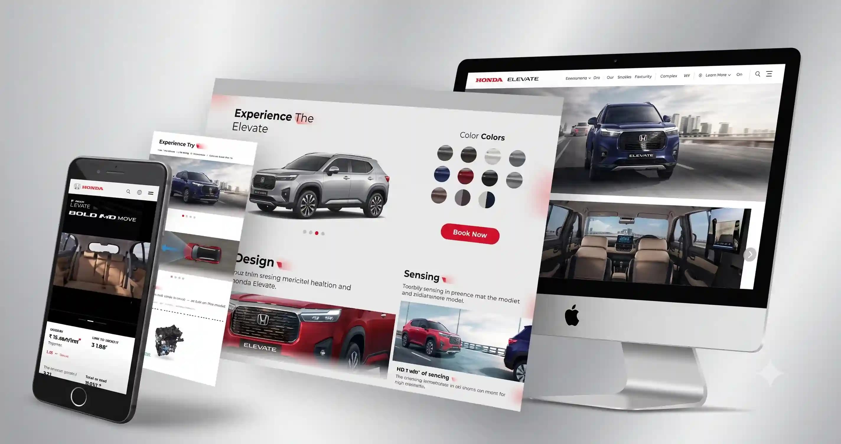 Honda Elevate SUV site mockup shown across mobile and desktop screens
