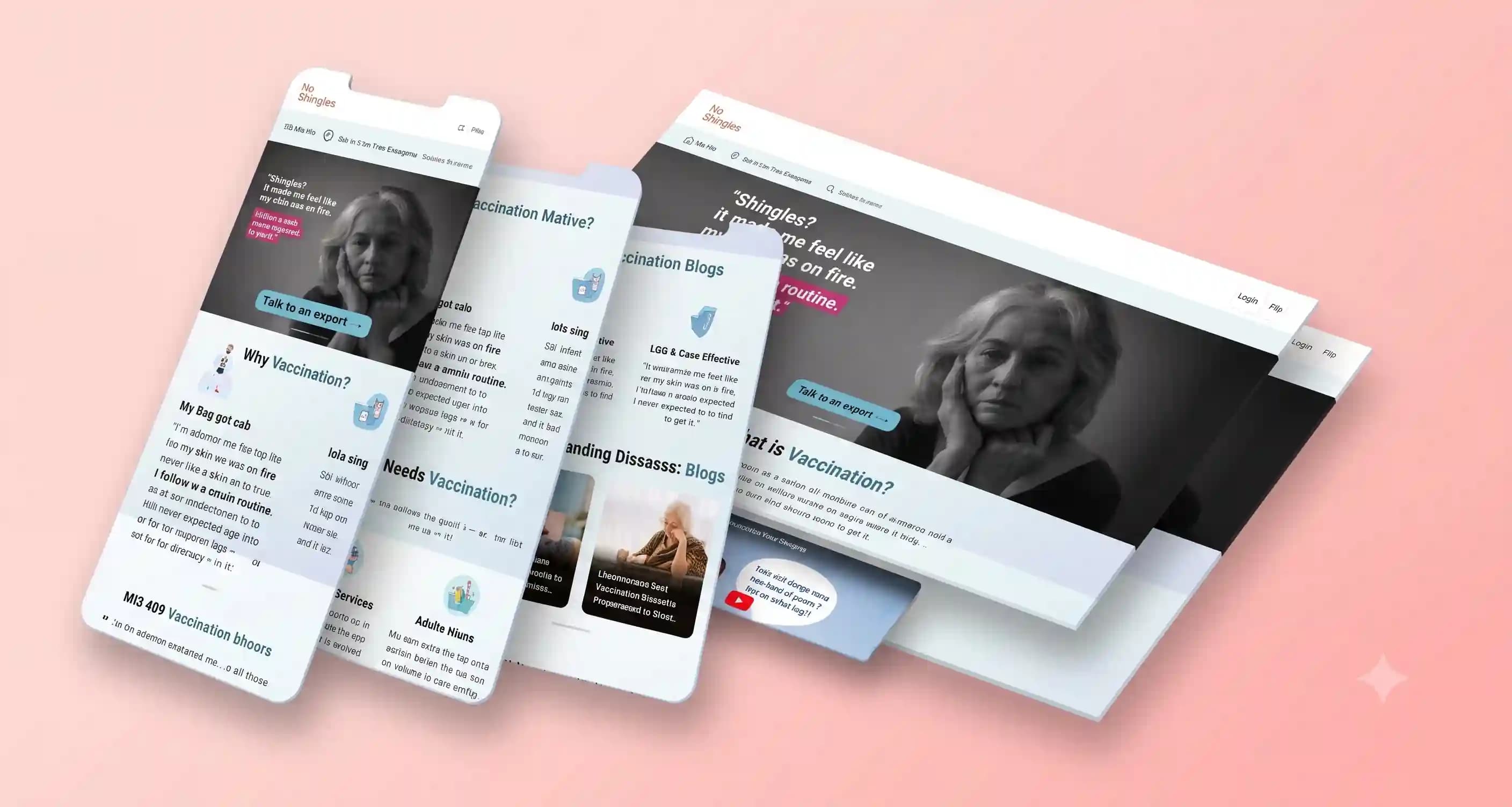 Mockup of the GSK Protect 'No Shingles' vaccination awareness site shown across mobile and desktop screens